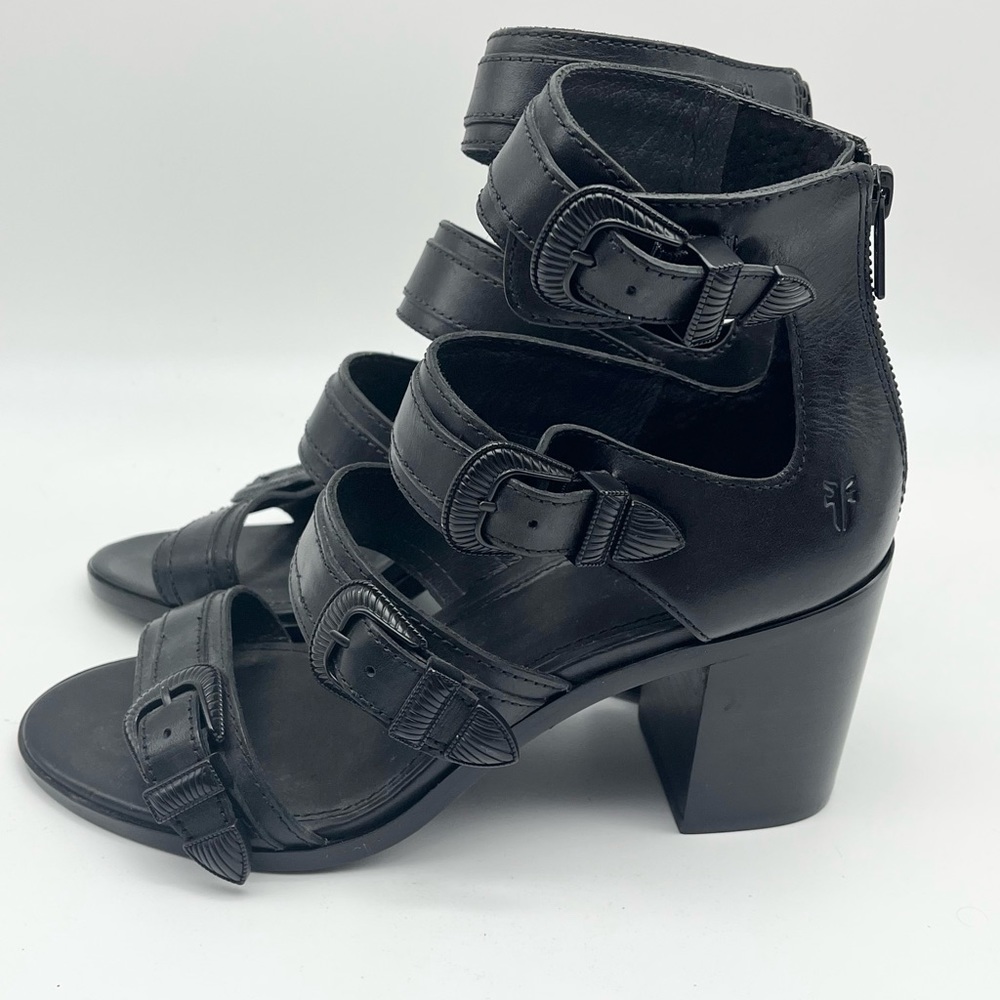 Womens Frye Danica Gladiator Sandals Western Buckle 3” Block Heel Back Zipper 7M